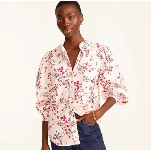 NWT J Crew Floral Puff Sleeve Button Up Shirt Classic Fit Preppy Pink size 20 - Picture 2 of 9